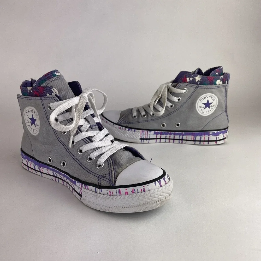 Converse Chuck Taylor All Star Juniors 6Y Grey, Purple Paint Splatter Size 3 US - Picture 1 of 12